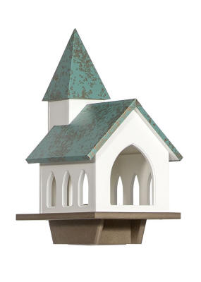 Chapel Patina Copper Roof Bird Feeder back